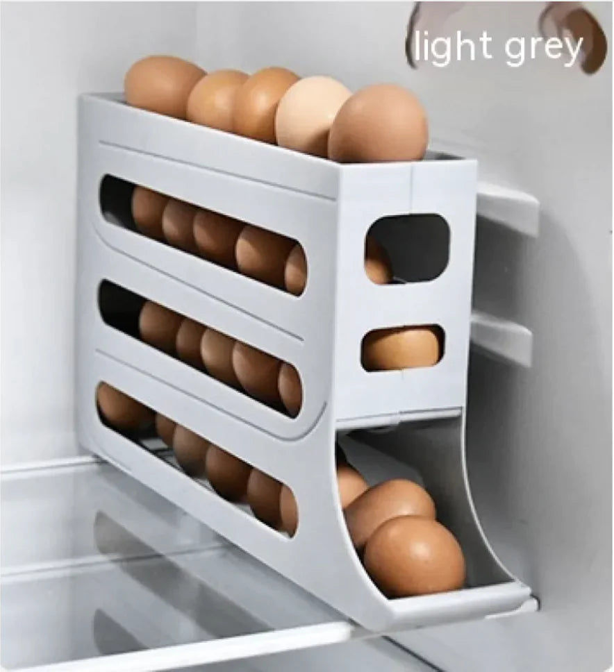 4-Layer Automatic Egg Roller Tray – Large Capacity Refrigerator Storage Box