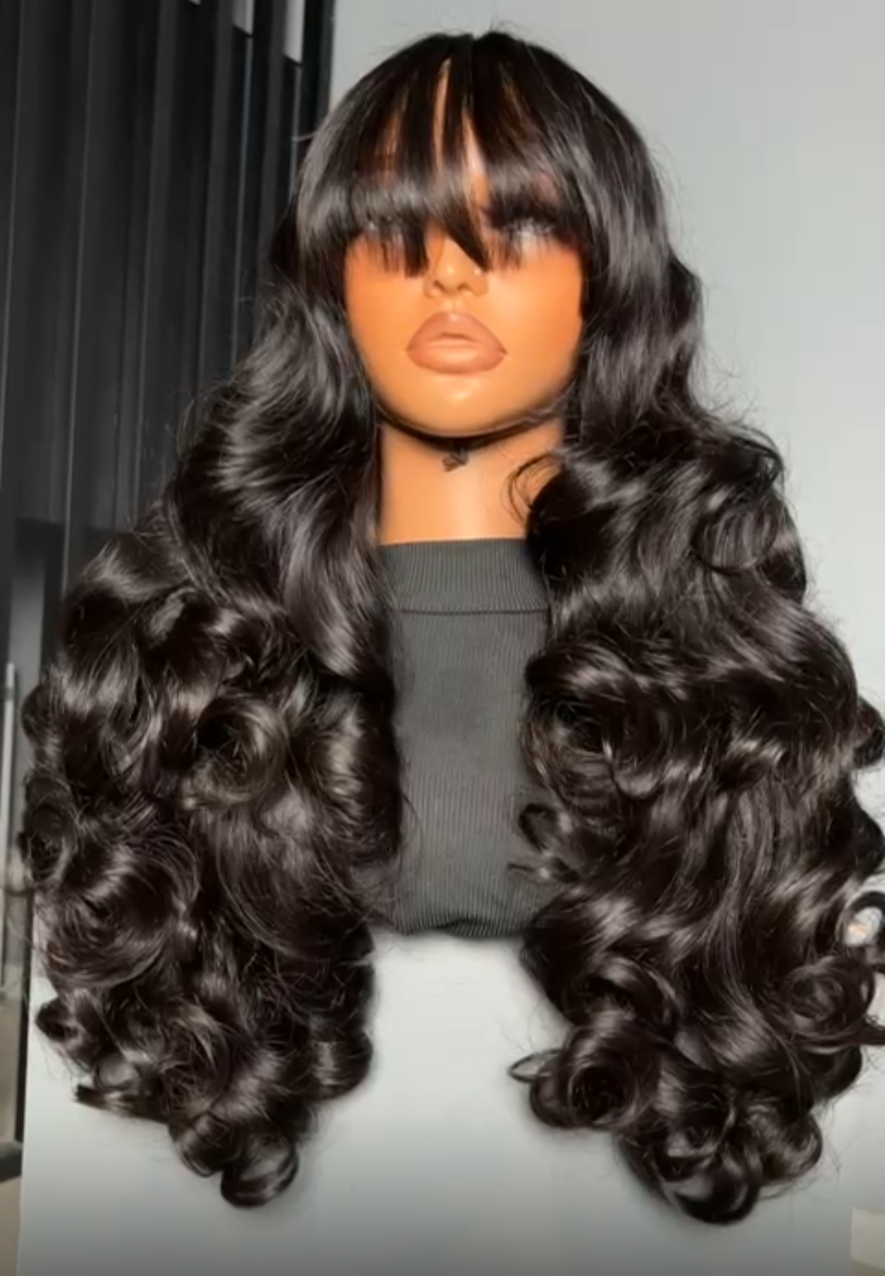 SDD Bouncy Long Fringe Wig – 100% Human Hair, 24” Wave