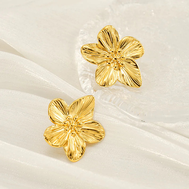 Chic Gold Petal Drop Stud Earrings