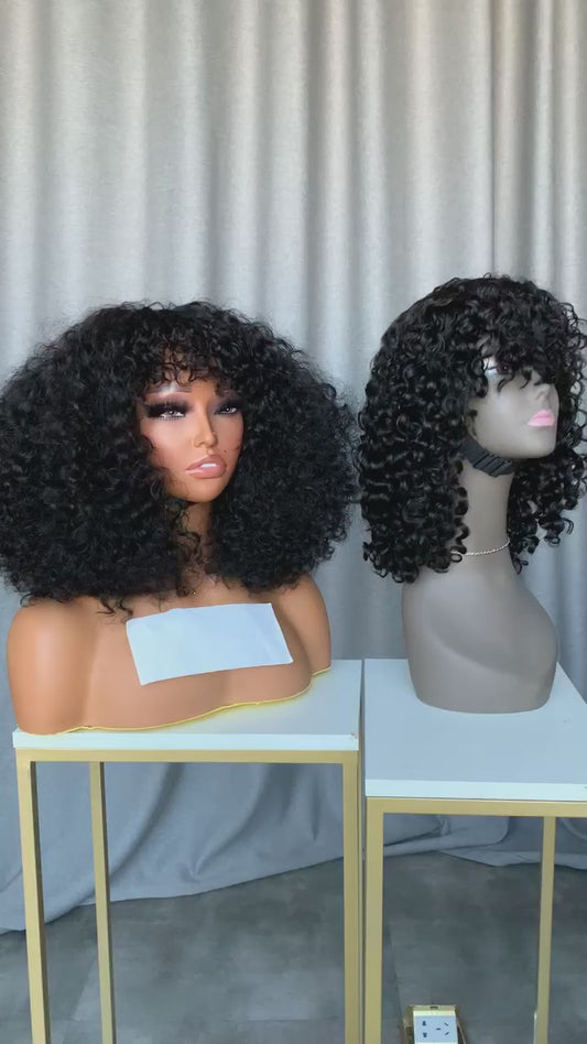 Fringe Eurasian curly Wig M-049